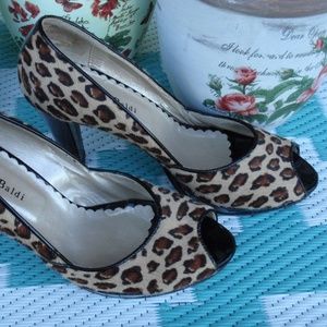 Massimo Baldi Faux Leopard Fur Leather Heels (8B)